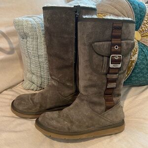 Uggs-Olive green boots with sheepskin lining.